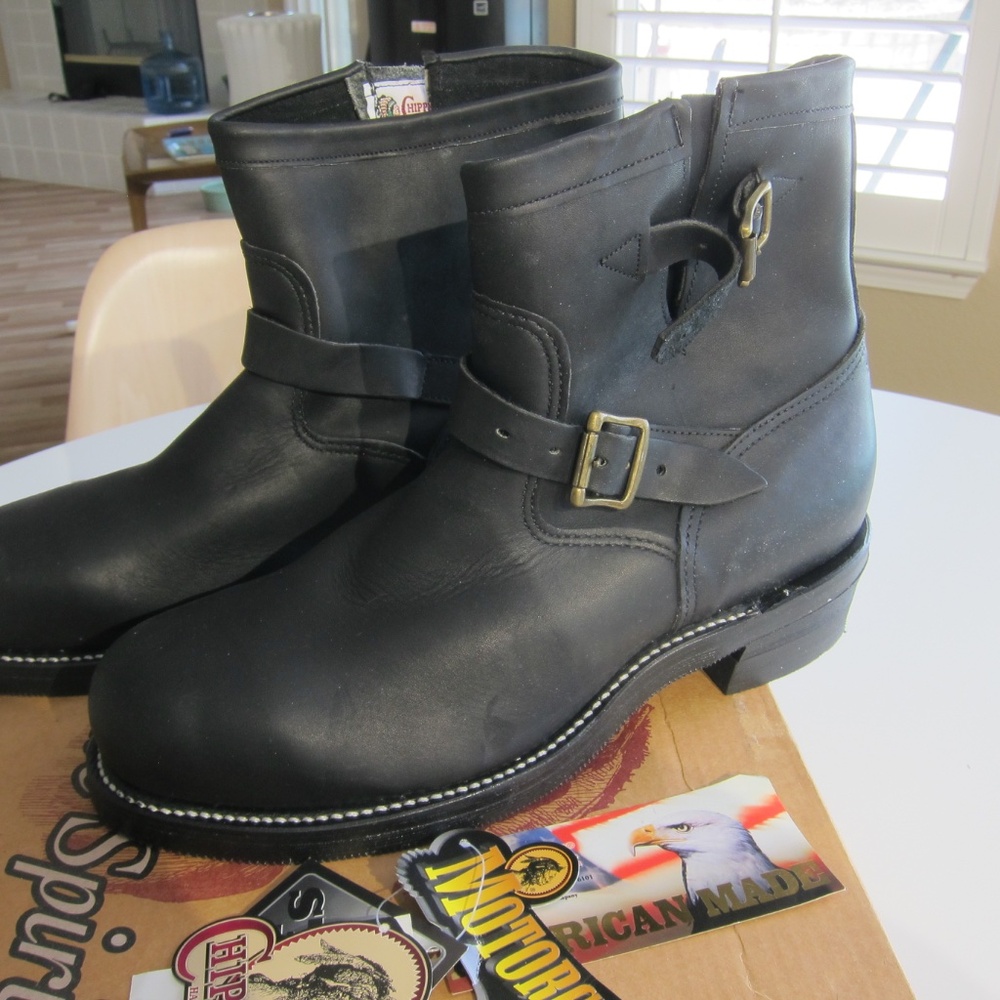 CHIPPEWA MOTORCYLCLE BOOTS BLACK LEATHER BUCKLES NIB STYLE 27872